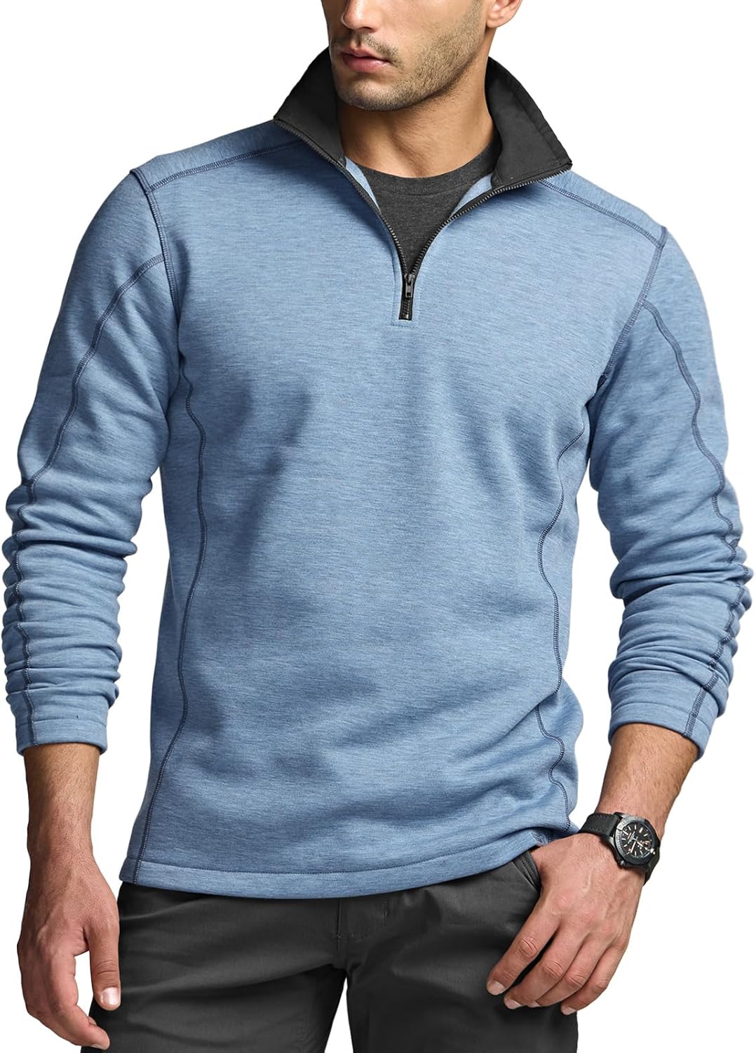 CQR Men's Thermal Fleece Quarter Zip Sweater for Outdoor Use