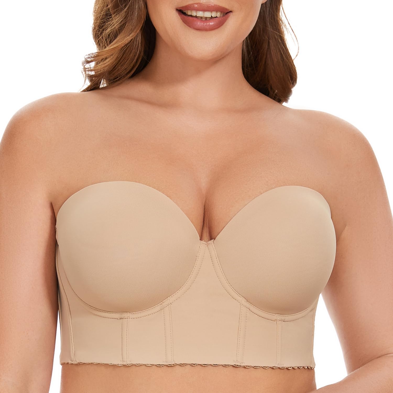 Longline Strapless Bra for Women - Full Figure Corset Support
