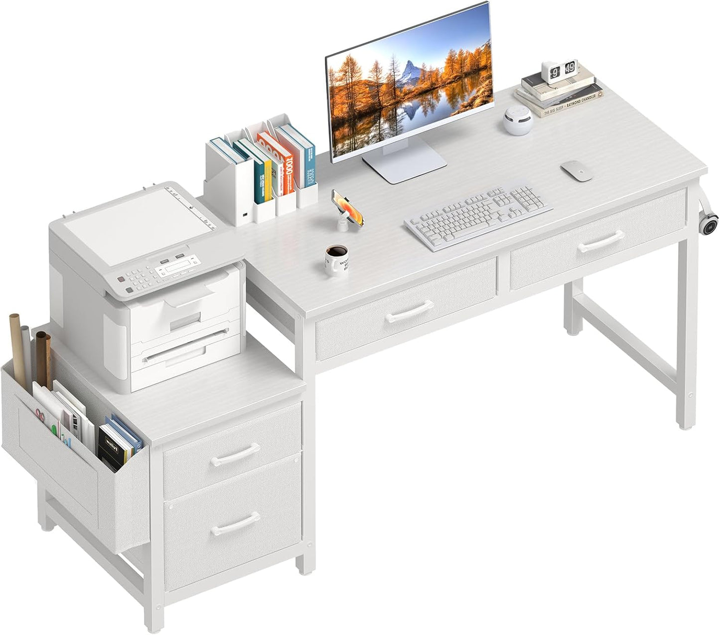 57 White Desk w/ File Cabinet - Small Space Solution