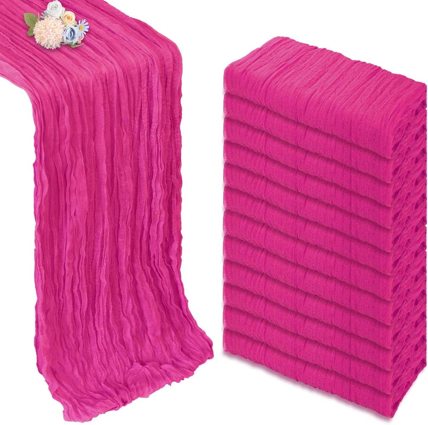 12 Pack Hot Pink Cheesecloth Table Runner for Elegant Events