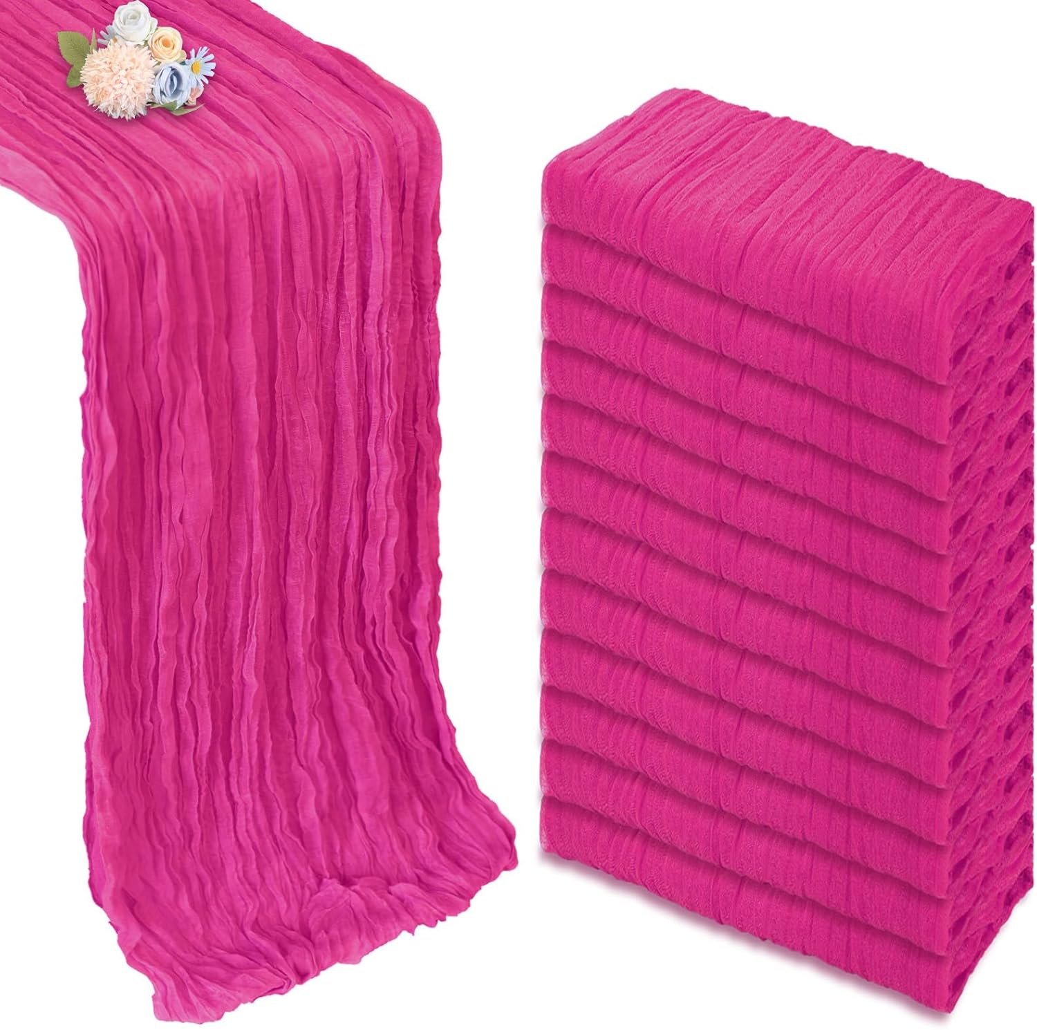12 Pack Hot Pink Cheesecloth Table Runner for Elegant Events