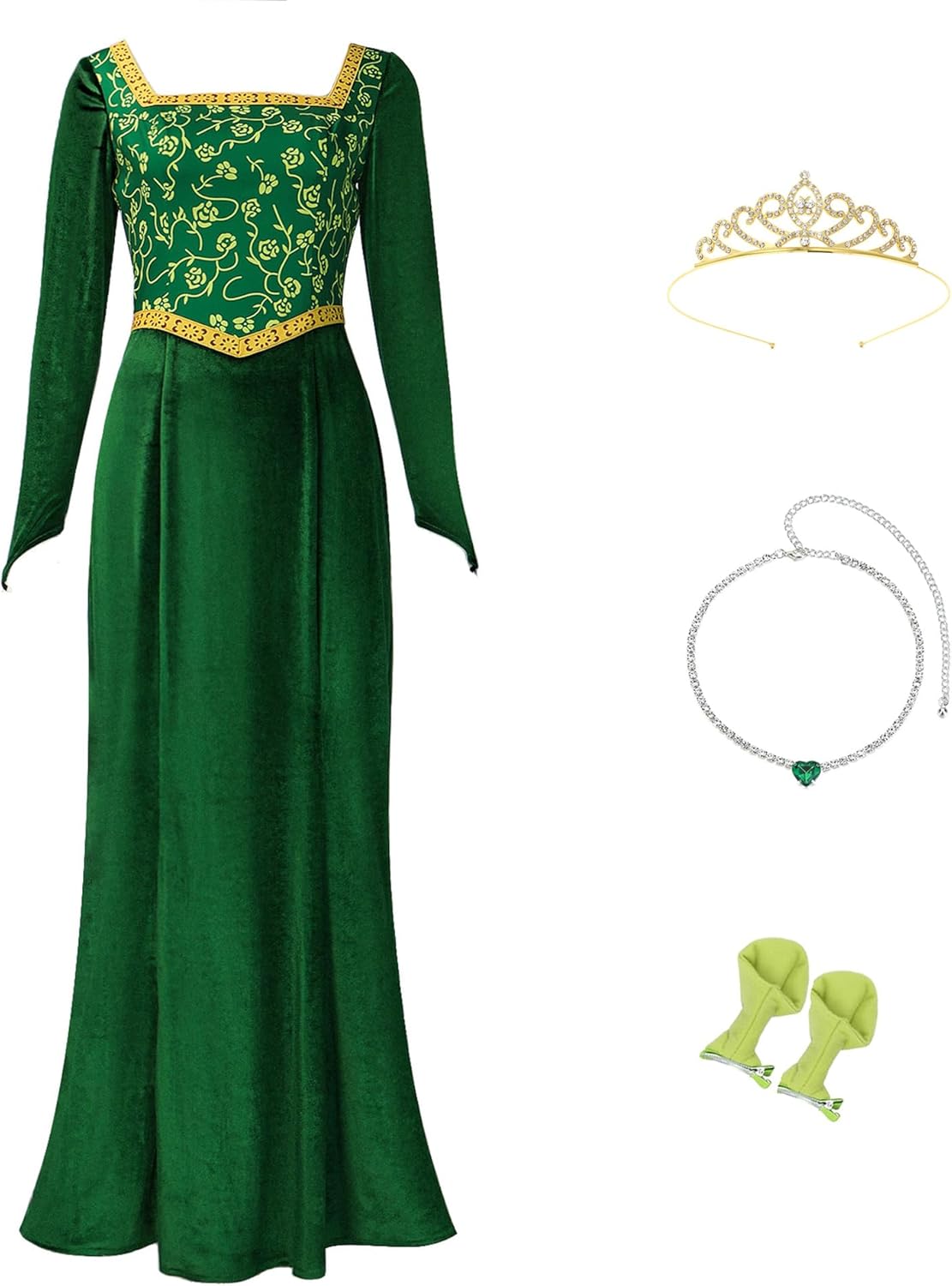 Elegant Green Velvet Princess Costume Dress for Women Parties