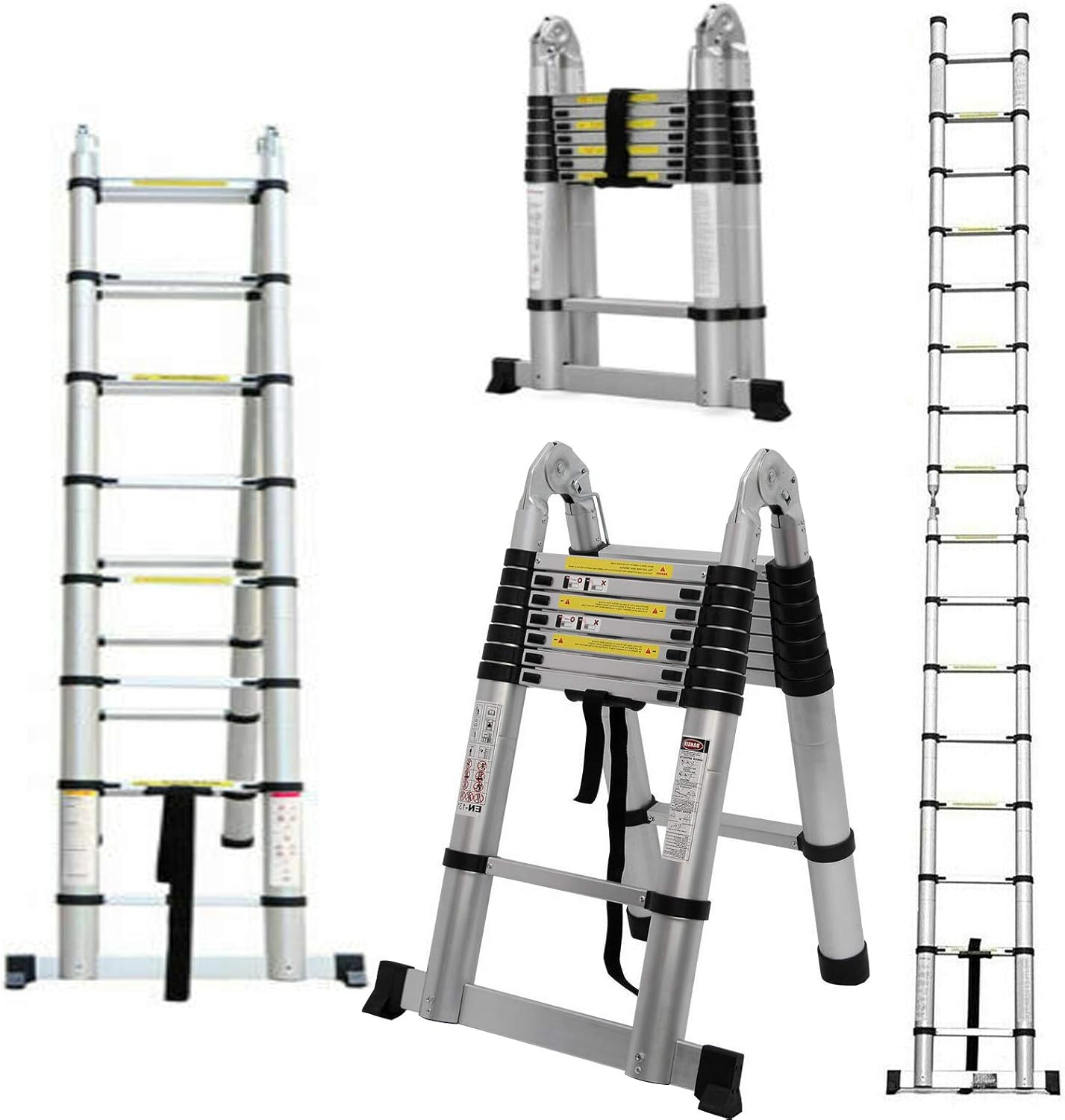 Telescoping A-Frame Extension Ladder - 16.5 FT Aluminum