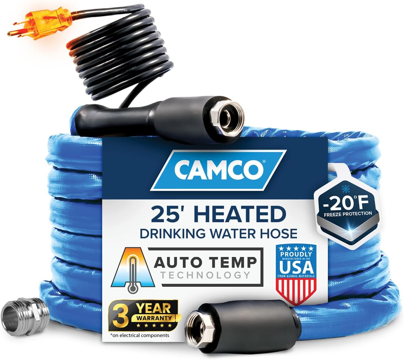 Camco 25-Ft Heated Water Hose for RV - Freeze Protection & More