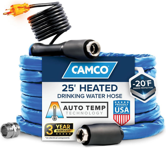 Camco 25-Ft Heated Water Hose for RV - Freeze Protection & More