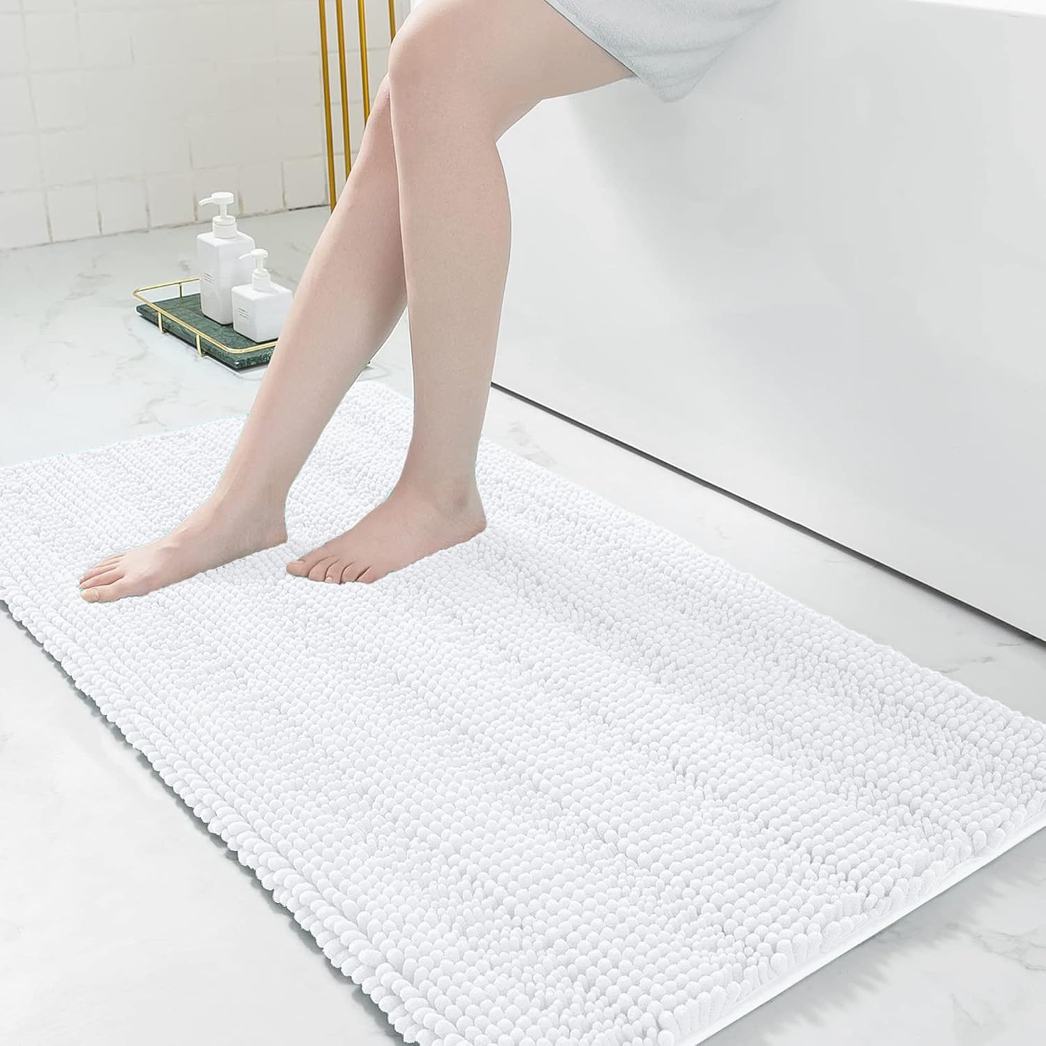 Grandaily Chenille Striped Bathroom Rugs for Luxury Comfort