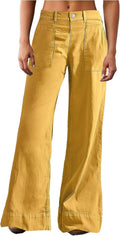 Flamingals Wide Straight Leg Mid Rise Baggy Denim Jeans - Comfortable