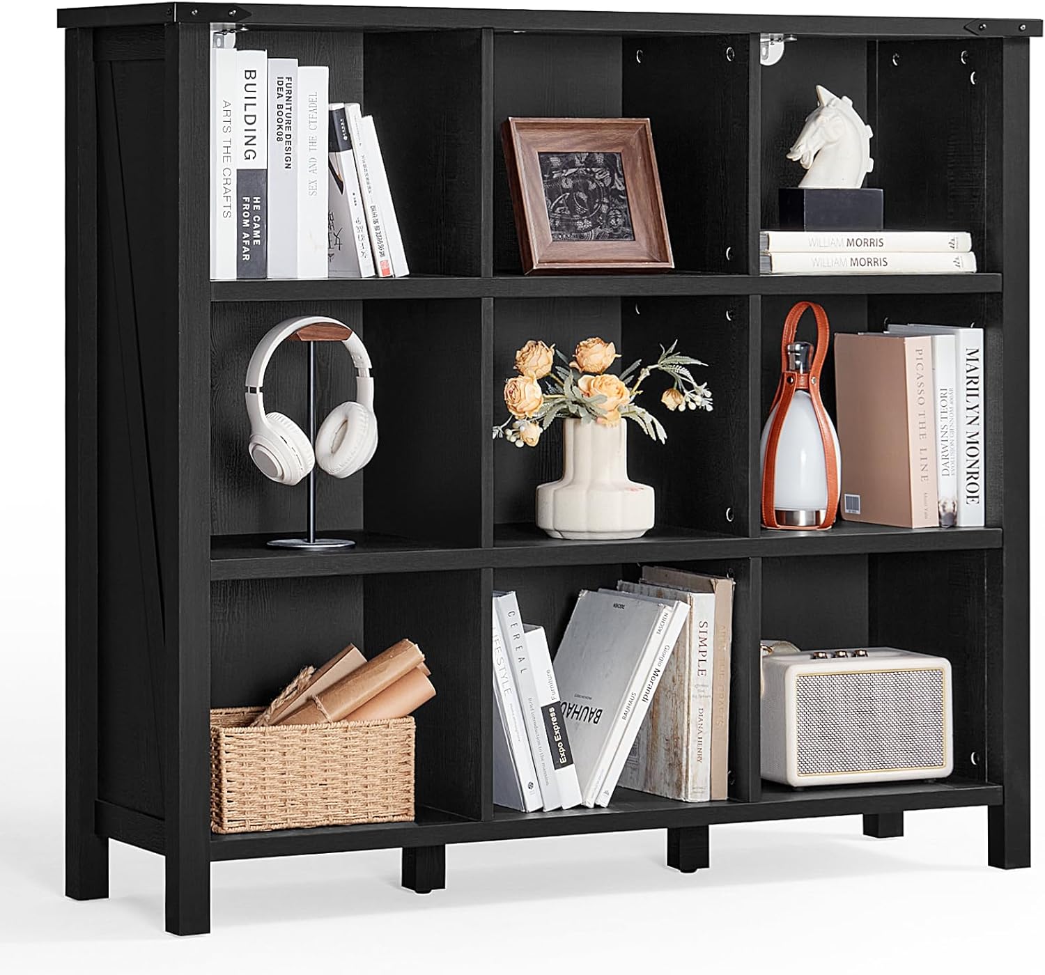 9 Cube Bookcase with Rustic Farmhouse Design for Home Office