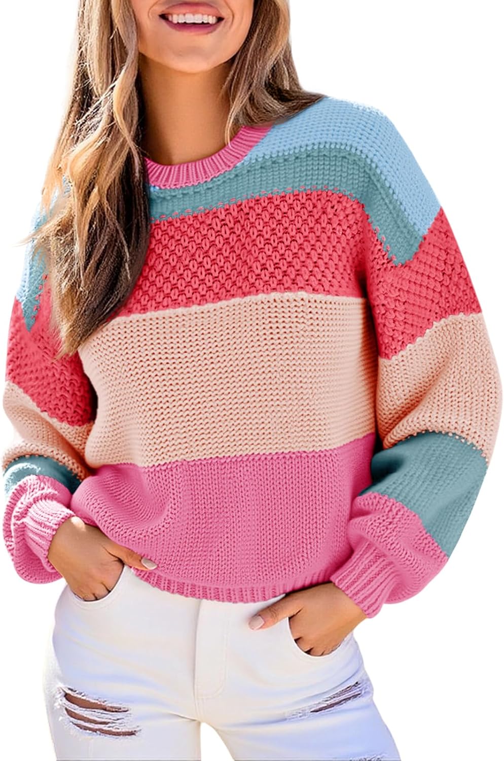Trendy Color Block Cropped Sweater for Women in 2025 Fashion