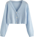 SweatyRocks Long Sleeve Button Front V Neck Cropped Cardigan - Soft is