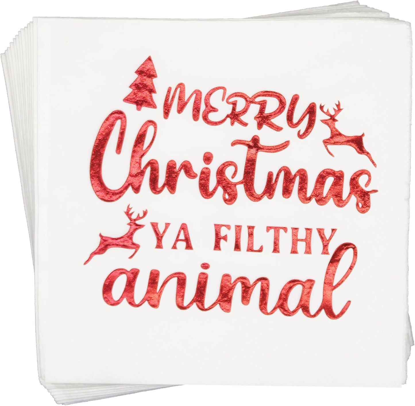 Christmas Vacation Party Napkins - Festive Red Foil (50-Pack)