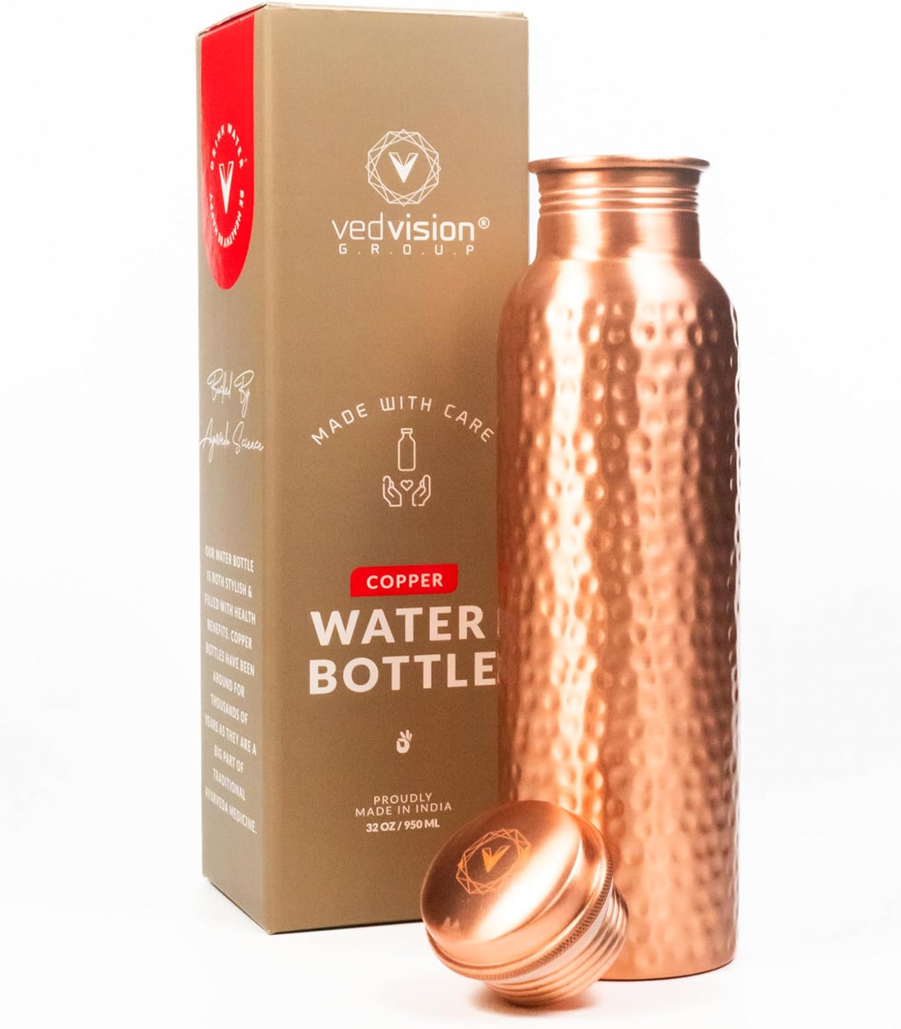 Copper Water Bottle - 32 Oz Leak-Proof Hammered Design