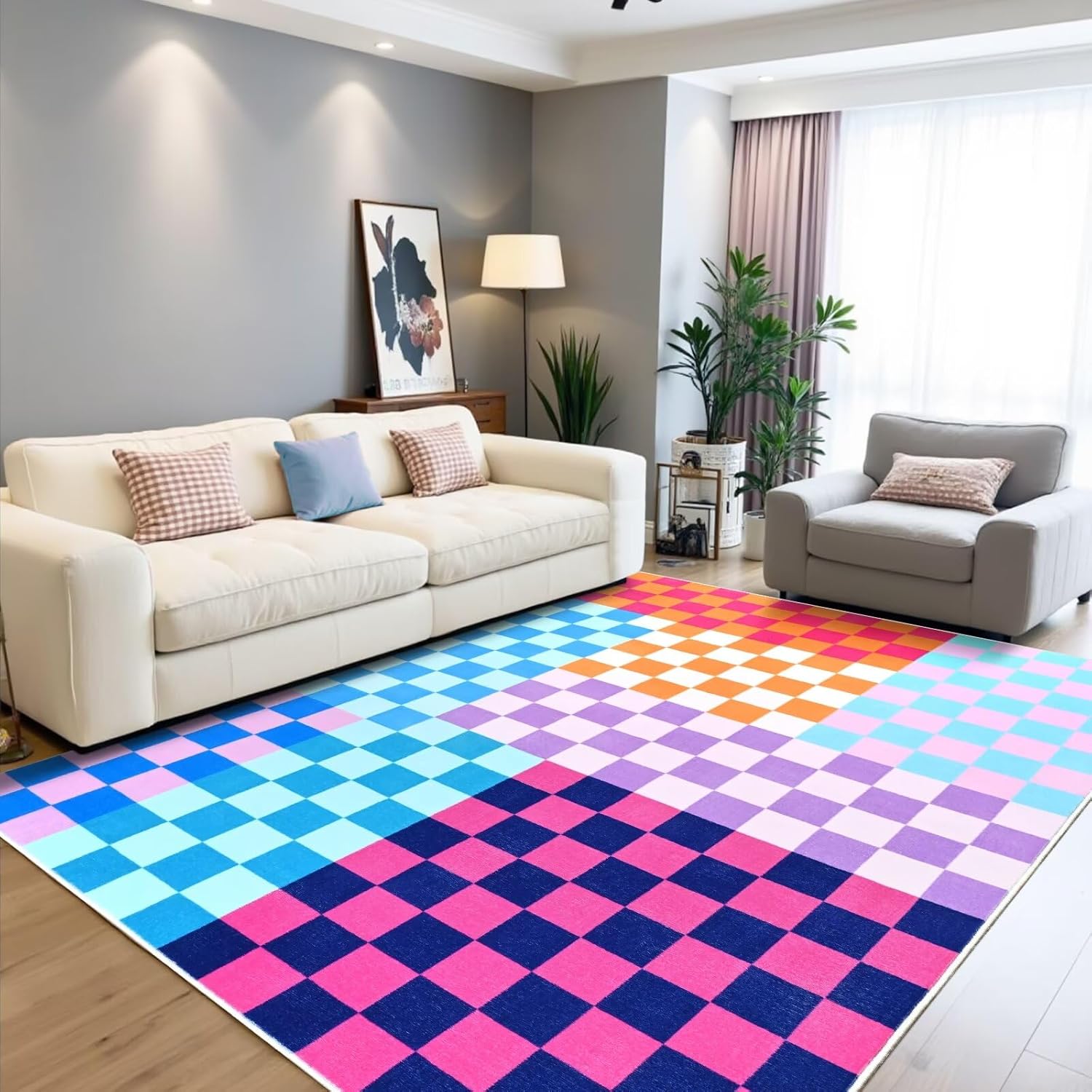 Terrug Multicolored Checkered Rug for Bedroom and Living Room