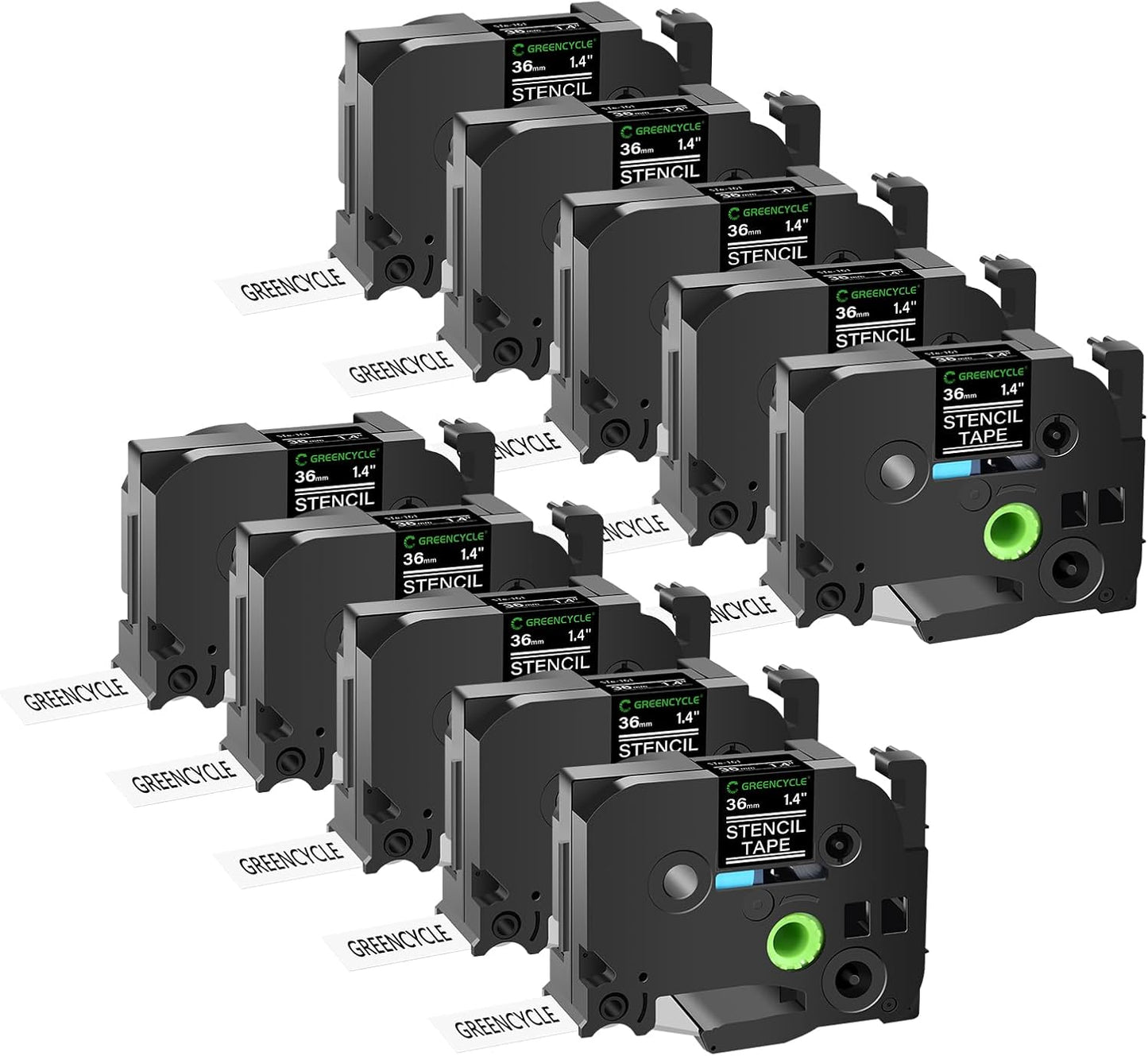 GREENCYCLE 10 Pack Black on Clear Stencil Labeling Tape