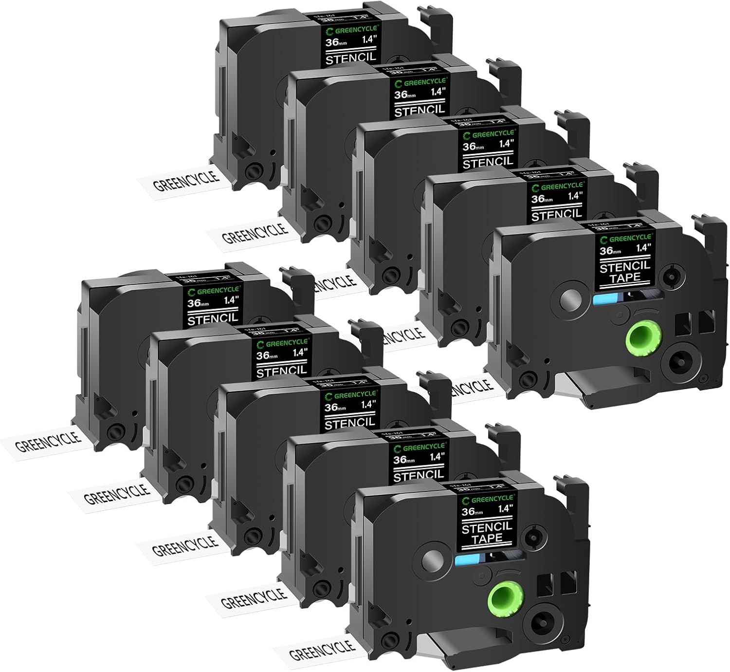 GREENCYCLE 10 Pack Black on Clear Stencil Labeling Tape
