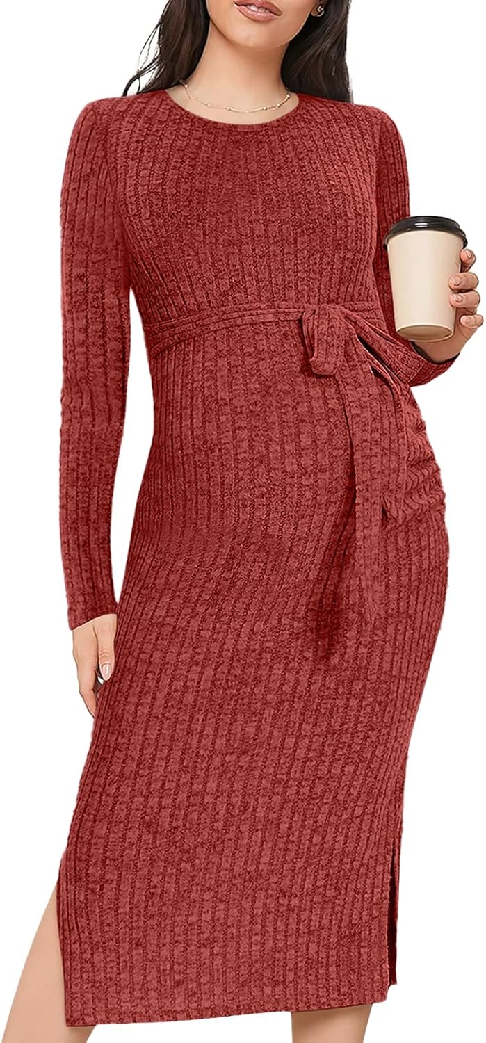 Crewneck Maternity Sweater Dress for Stylish Pregnancy Wear