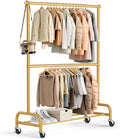 Gold Clothing Rack Double Garment Rack on Wheels - Heavy Duty