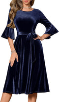 HomRain Women's Long Sleeve Velvet Midi Dress for Winter Events