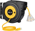 Retractable Extension Cord Reel 50FT - Garage Power Reel with Auto