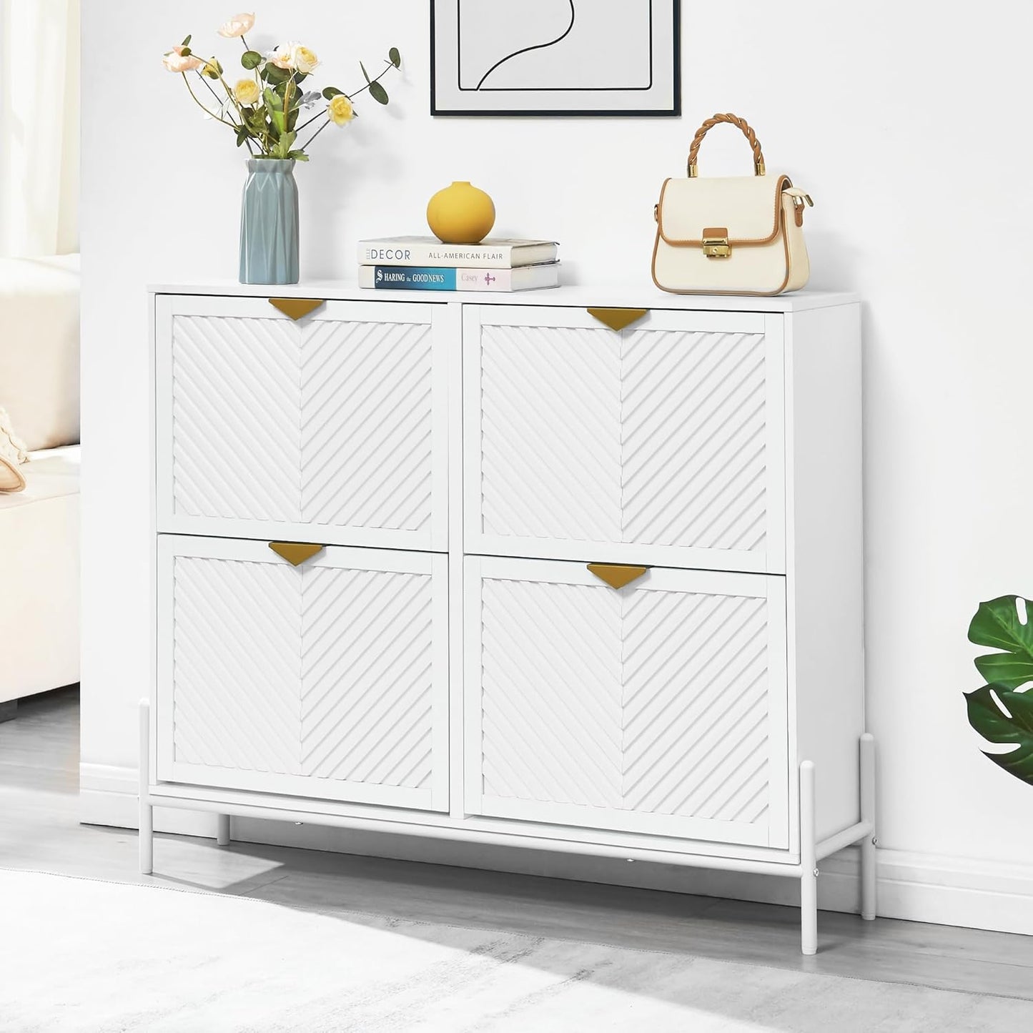 Shoe Cabinet Storage with 4 Flip Drawers for Entryway Use