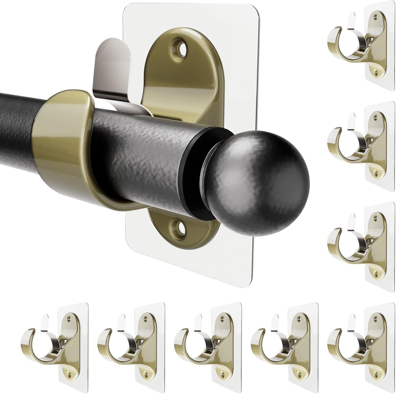 Antimbee 8 PCS Adhesive Curtain Rod Brackets - No Drilling, 1.3in Rods, 18lbs Capacity!
