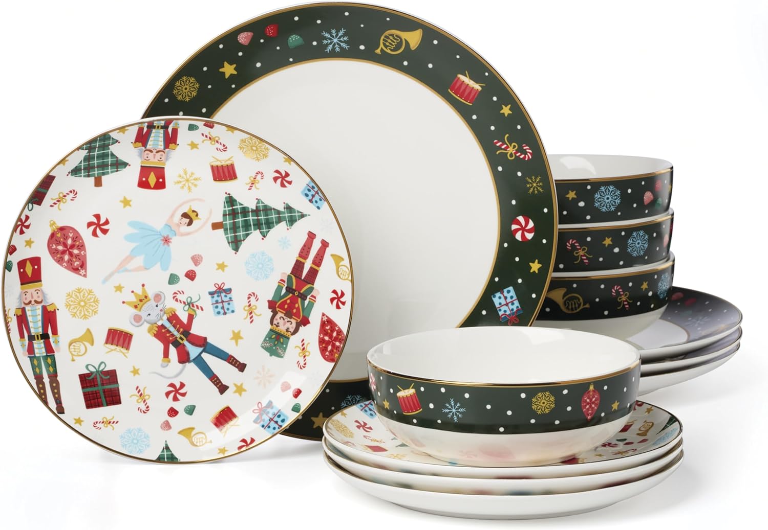 Nutcracker Ballet 12-Piece Dinnerware Set for Holiday Dining