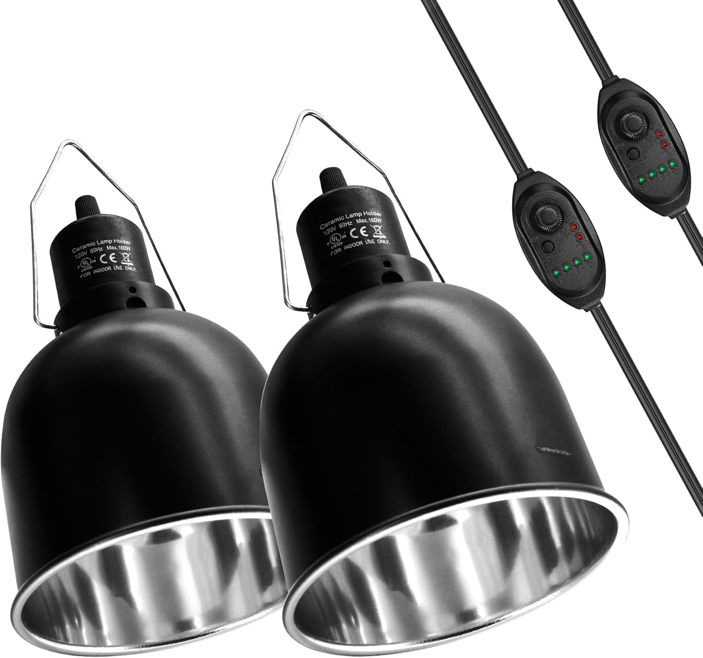 Reptile Light Fixture with Dimming Switch and Timer for Terrariums