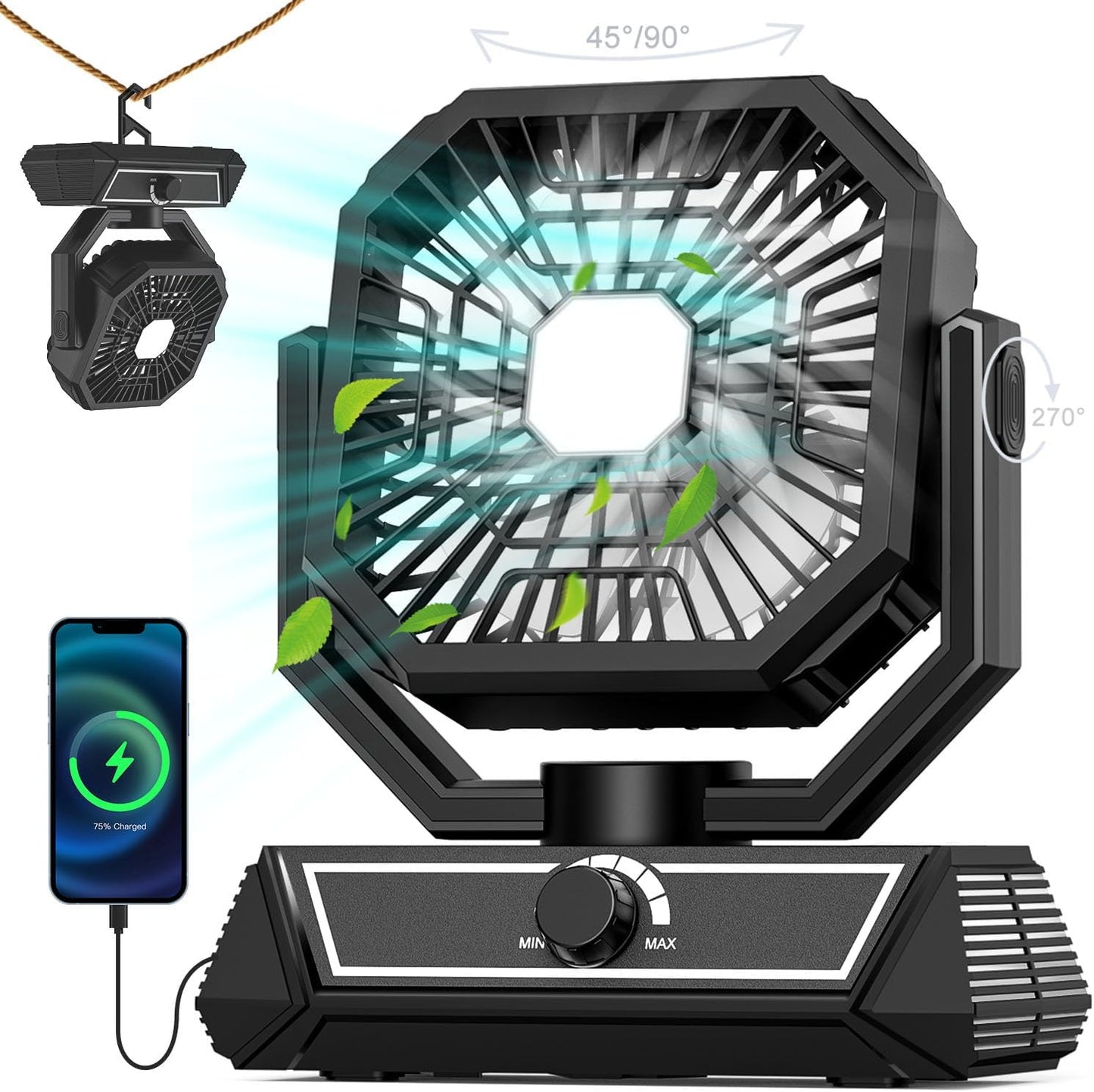 20000mAh Rechargeable Portable Fan with LED Lantern