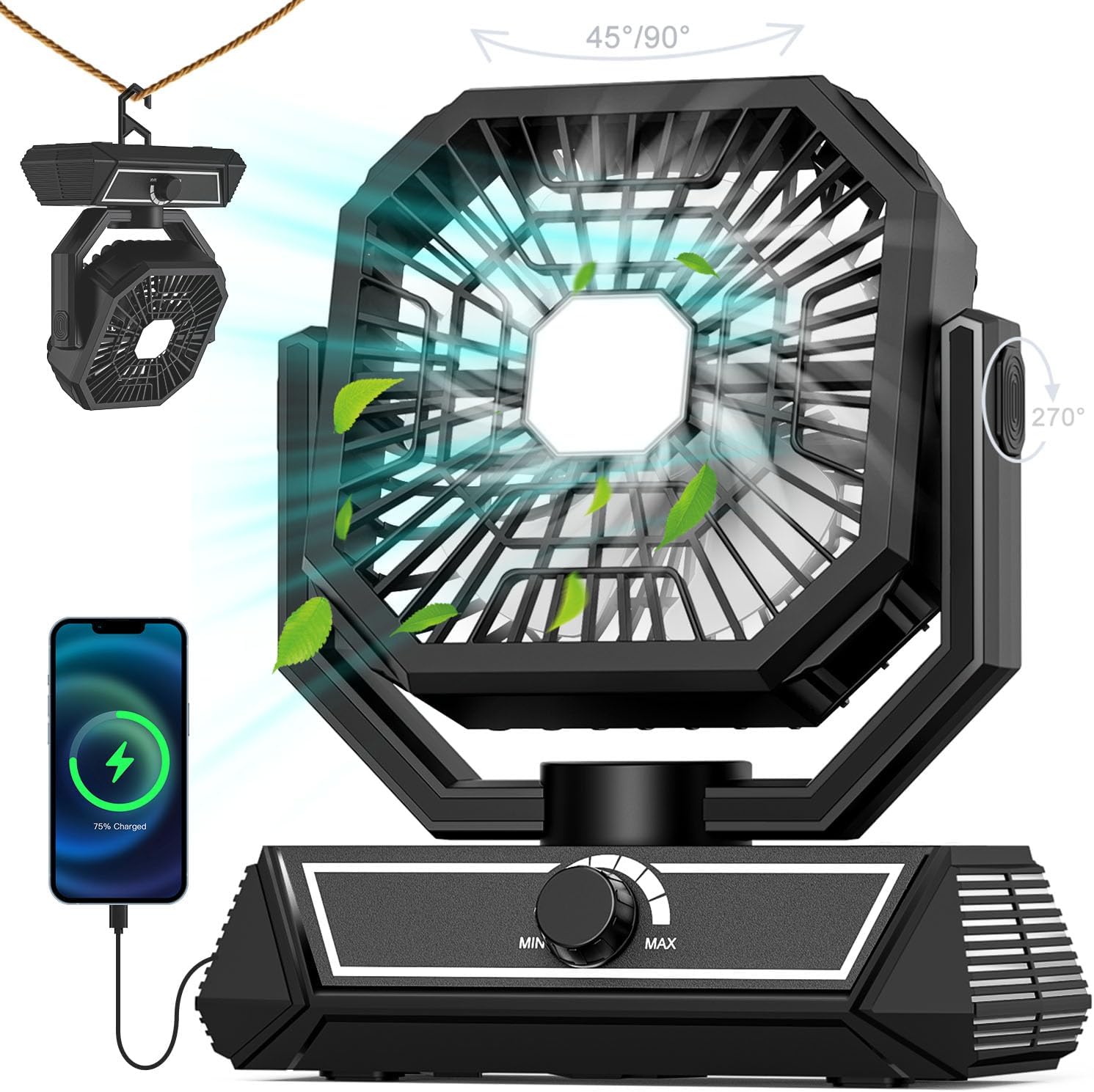 20000mAh Rechargeable Portable Fan with LED Lantern