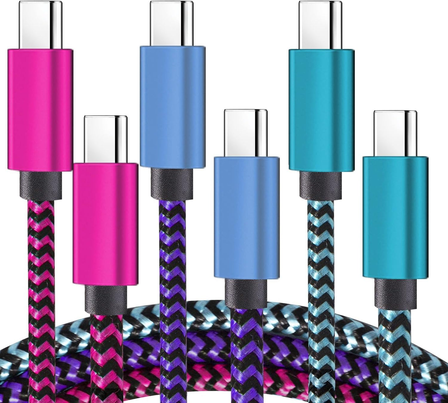 Fast Charge Trio: Teeind USB C 3-Pack, 60W Nylon Cord - iPhone, MacBook, Galaxy