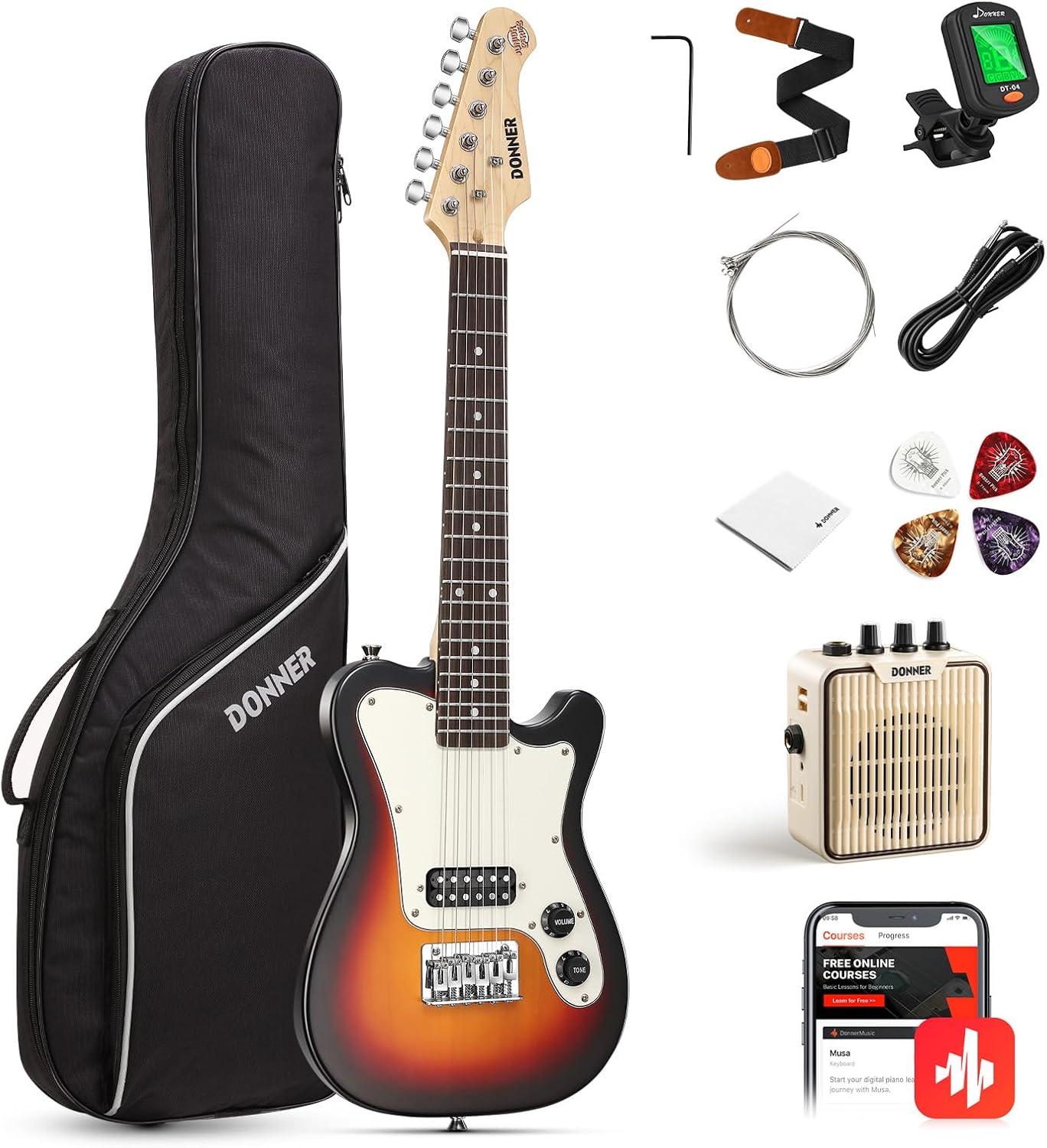 Donner 30 Inch Kids Electric Guitar Beginner Kit for Young Musicians