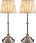 Cordless LED Table Lamp Set of 2 - Portable Rechargeable Fabric Shade