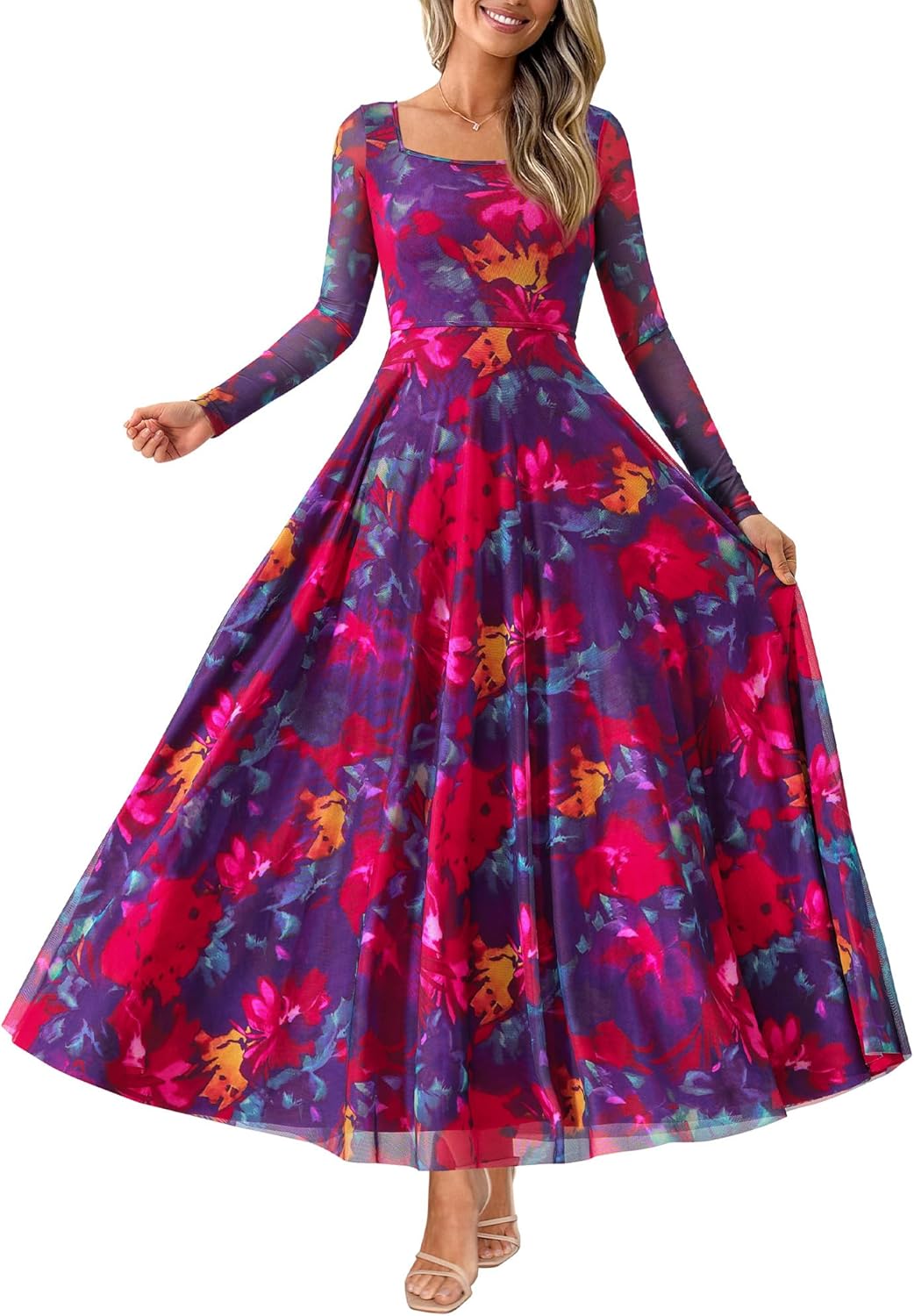 BTFBM Women Maxi Dress Elegant Floral Print for Fall Events