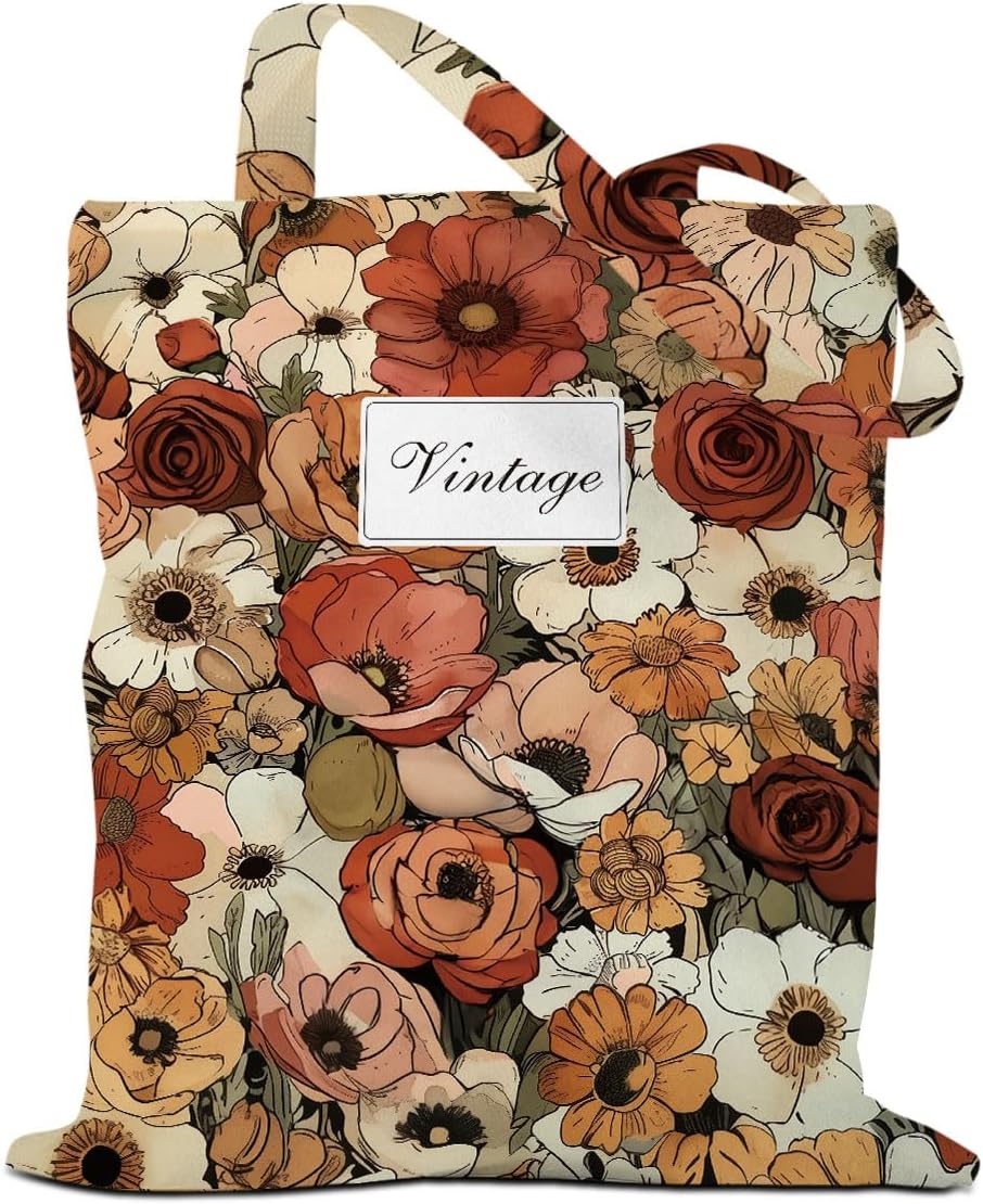 Vintage Flower Cat Tote: Stylish Reusable Weekender Bag