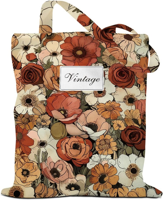 Vintage Flower Cat Tote: Stylish Reusable Weekender Bag
