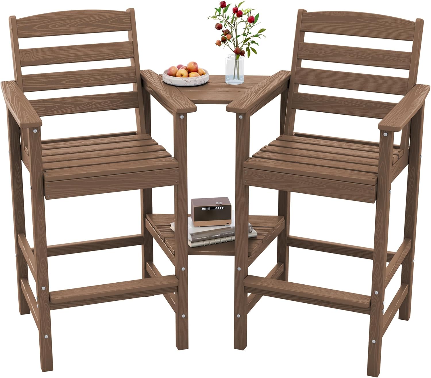 Tall Adirondack Chairs Set of 2 with Connecting Table for Outdoors