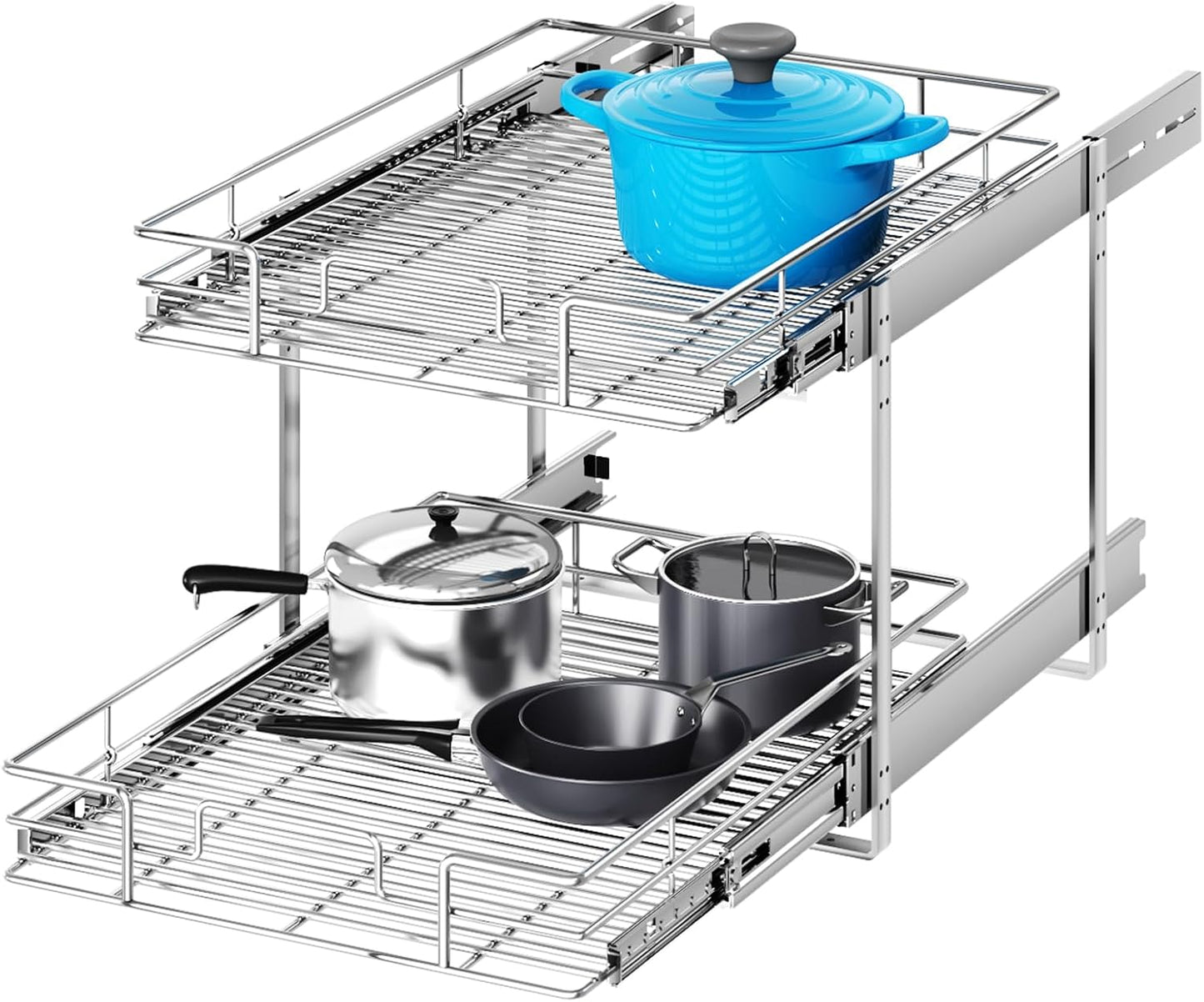 2 Tier Individual Pull Out Cabinet Organizer for Kitchen Use