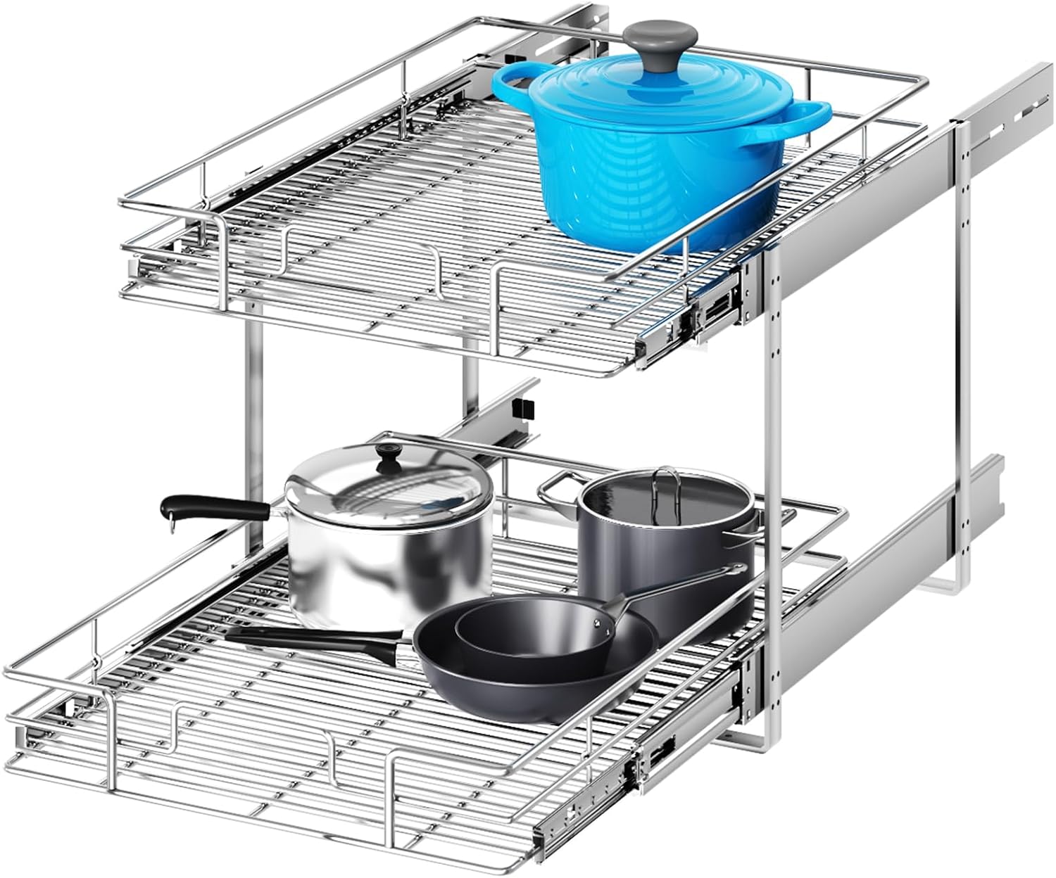 2 Tier Individual Pull Out Cabinet Organizer for Kitchen Use