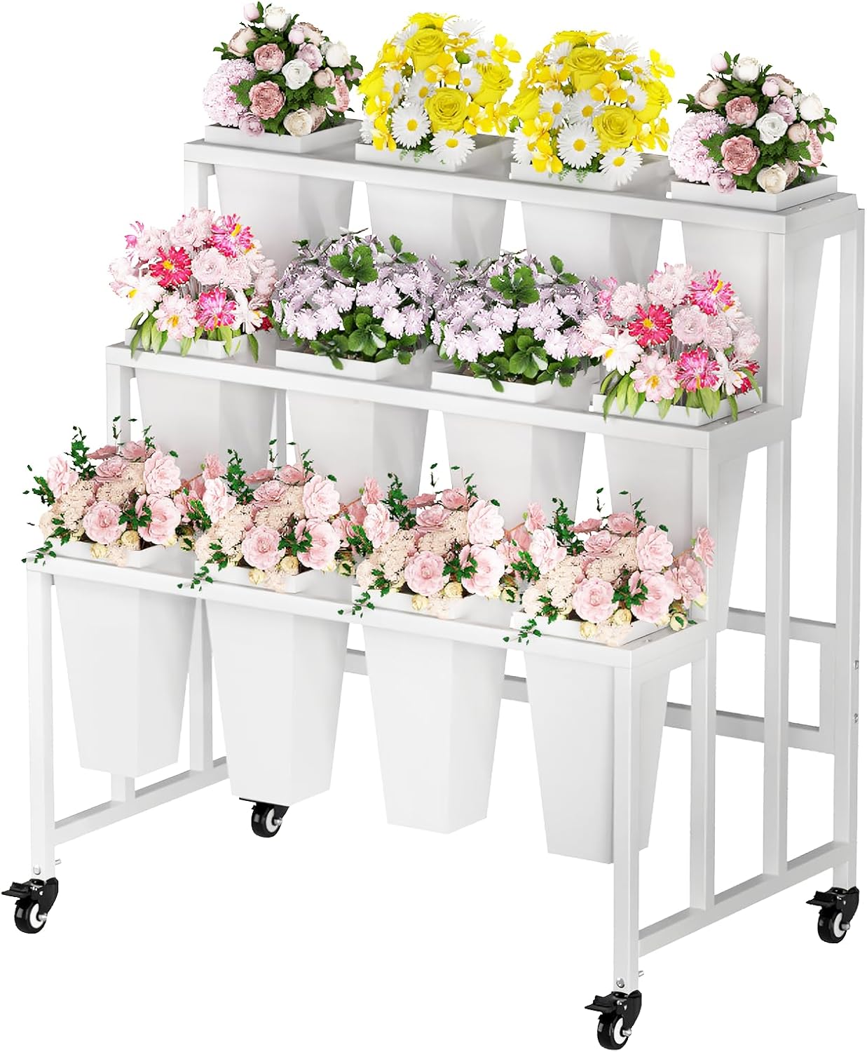 Flower Display Stand with 12 Buckets for Indoor Outdoor Use
