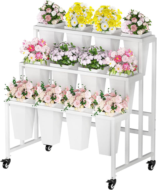 Flower Display Stand with 12 Buckets for Indoor Outdoor Use
