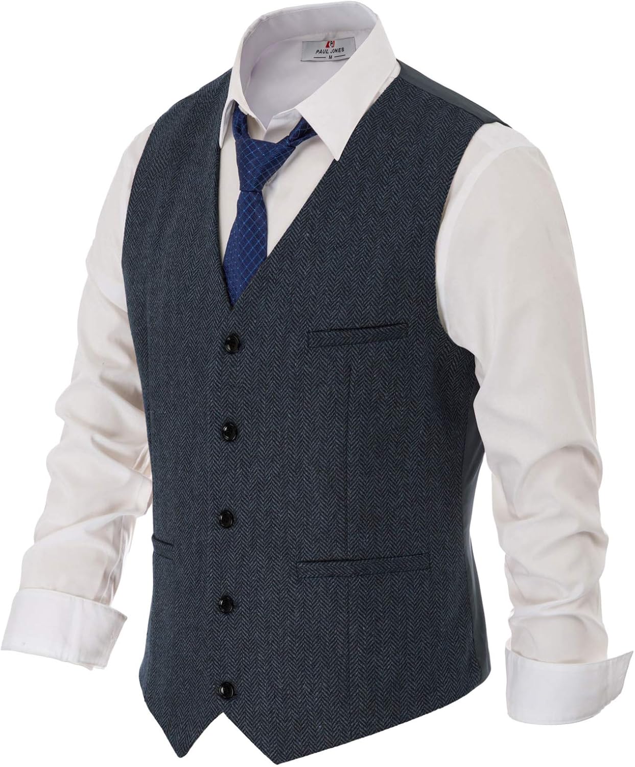 PJ PAUL JONES Men's Herringbone Tweed Suit Vest for All Occasions