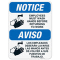 Employees Hand Washing Sign 18x24 in - Durable Bilingual Safety Sign