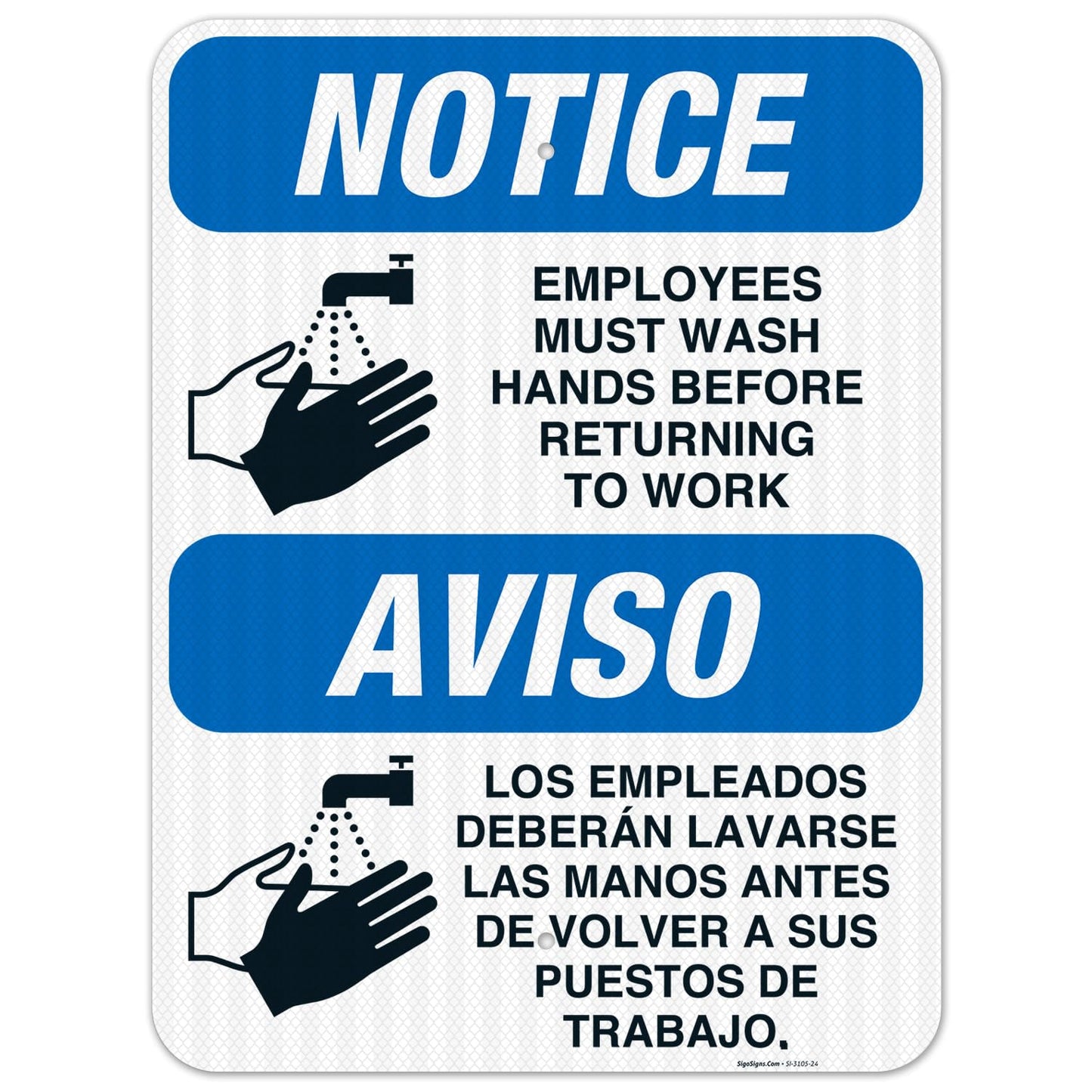 Employees Hand Washing Sign, Bilingual Spanish English, 18x24 in