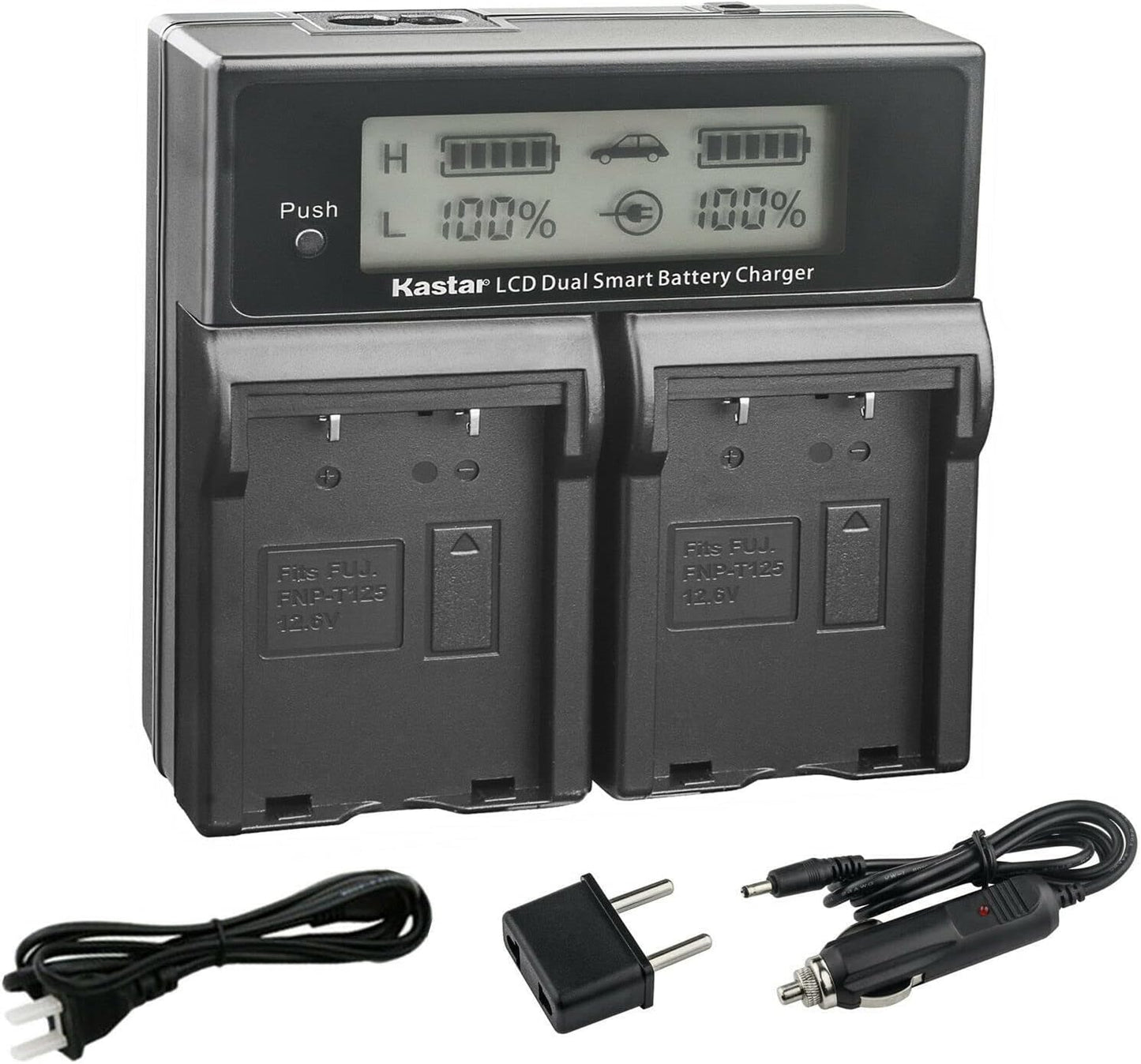 Kastar AC LCD Dual Fast Charger for Fujifilm NP-T125 Batteries