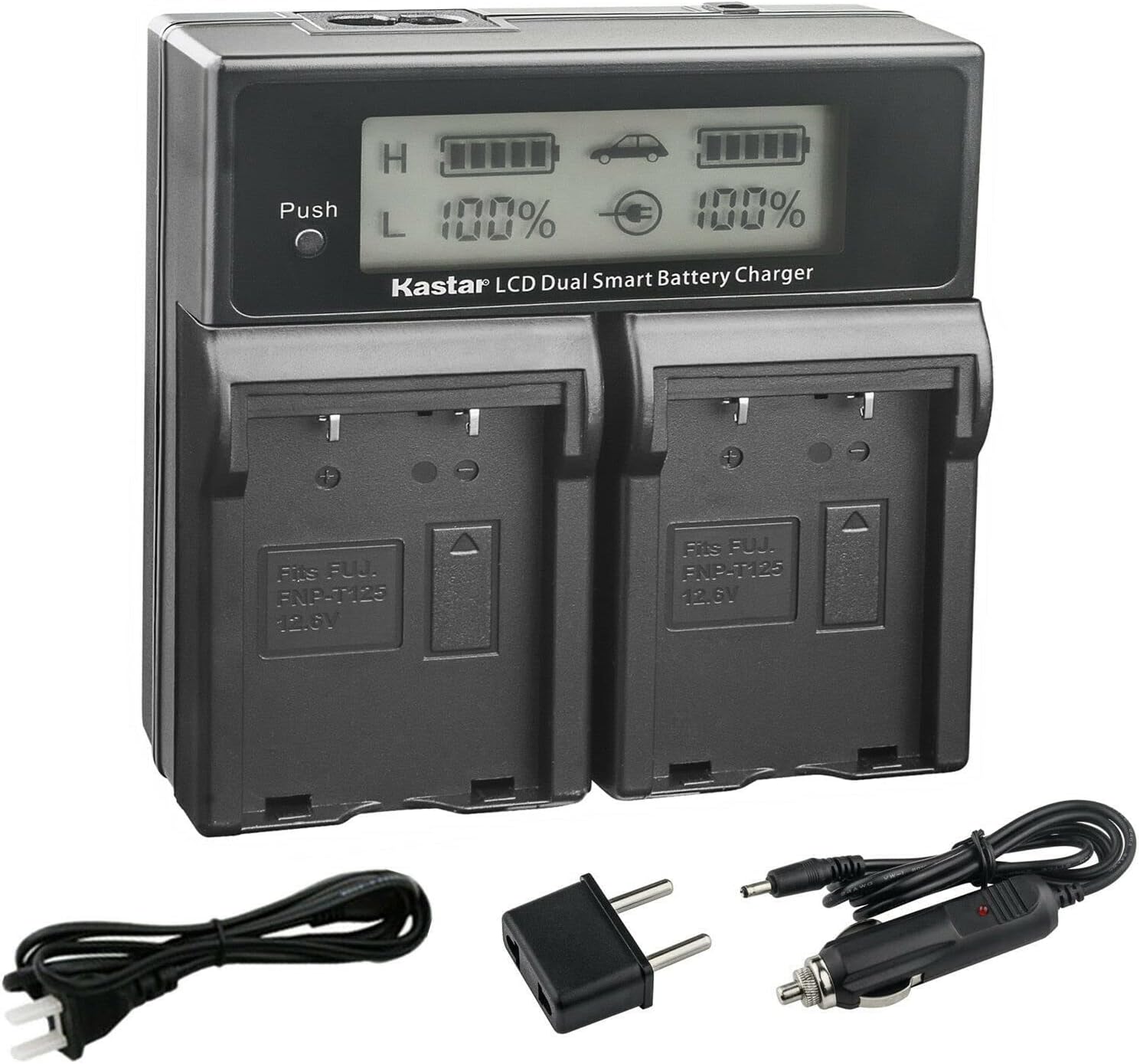 Kastar AC LCD Dual Fast Charger for Fujifilm NP-T125 Batteries