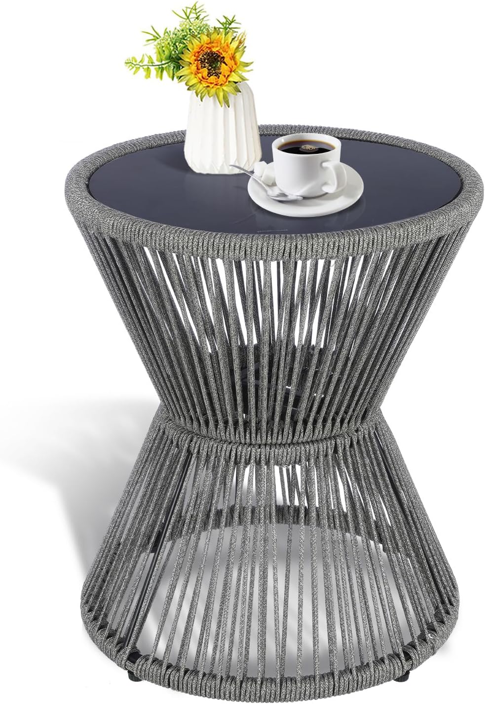 Woven Rope Hourglass Side Table for Outdoor and Indoor Use