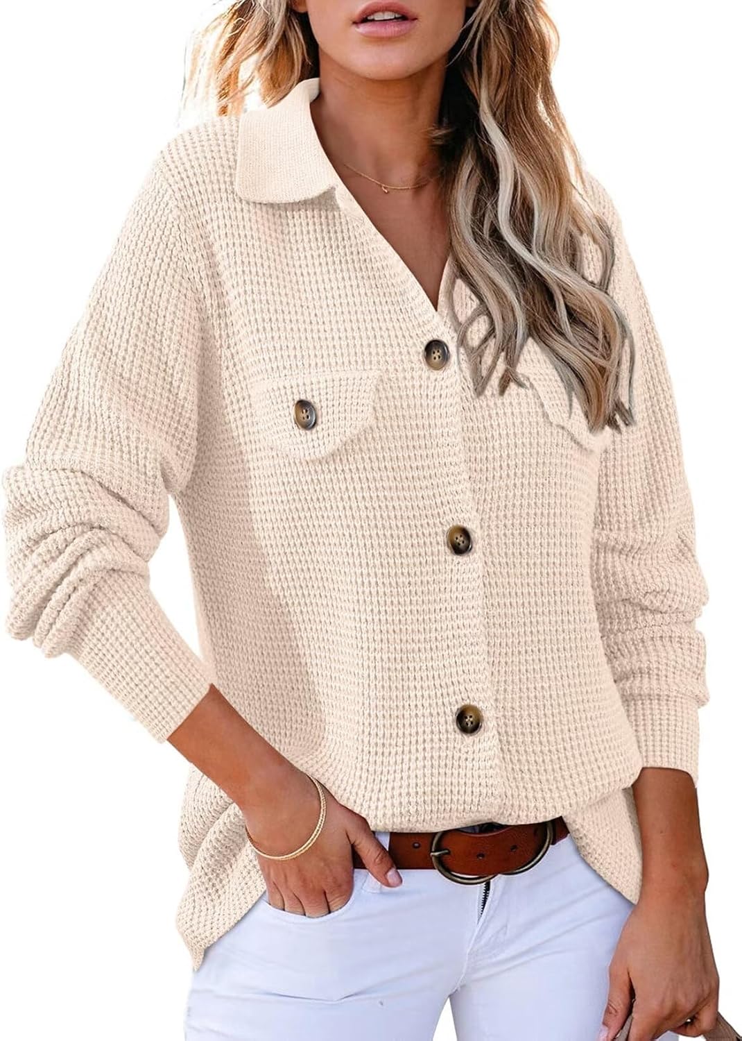 Waffle Knit Sweater Shacket for Women - Trendy Fall Outfits