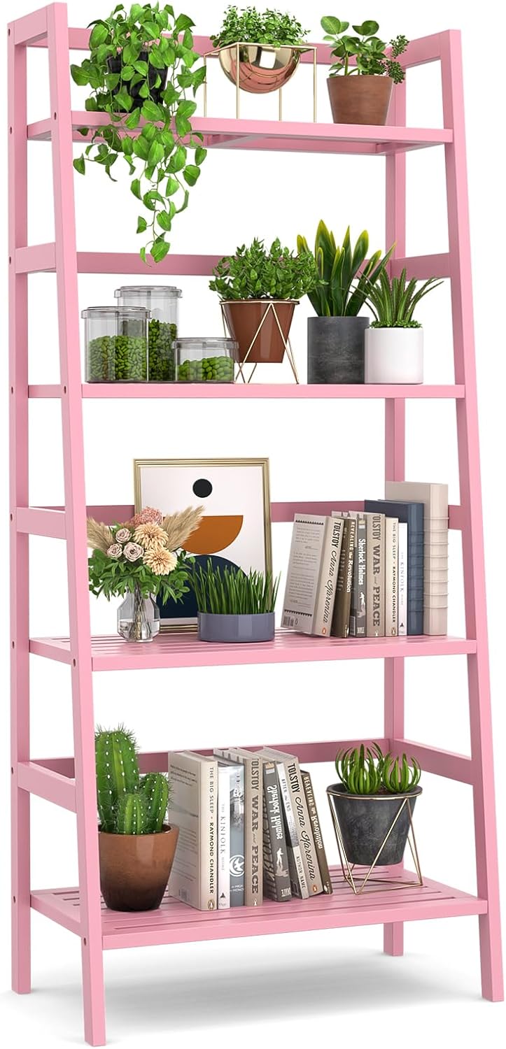 Homykic Bamboo Ladder Bookshelf - Stylish 4-Tier Storage Solution