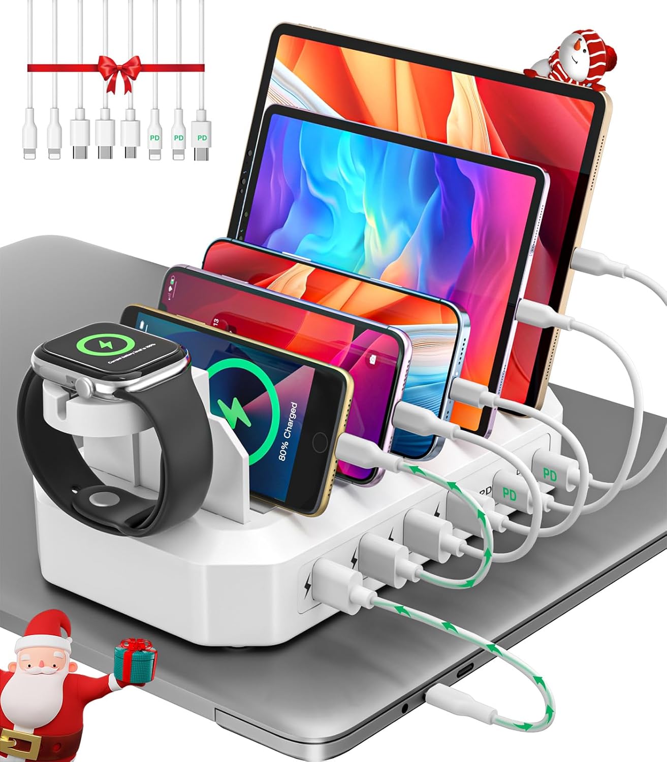95W Fast Charging Station for Multiple Devices with 8 Cables