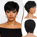 Pixie Cut Wig Human Hair Short Wigs with Bangs - Natural Layered Look